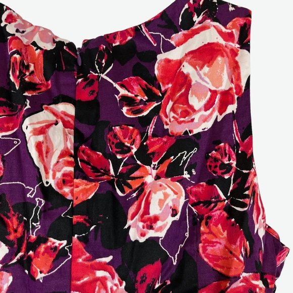 Apt 9 Stretch Women's Purple Coral Pink Floral Sleeveless Box Pleated Dress 14 - Picture 12 of 16